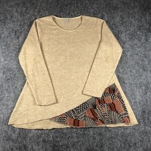 Yak & Yeti Sweater Womens Small Beige Knit Tunic Asymmetrical Hem Long Sleeve